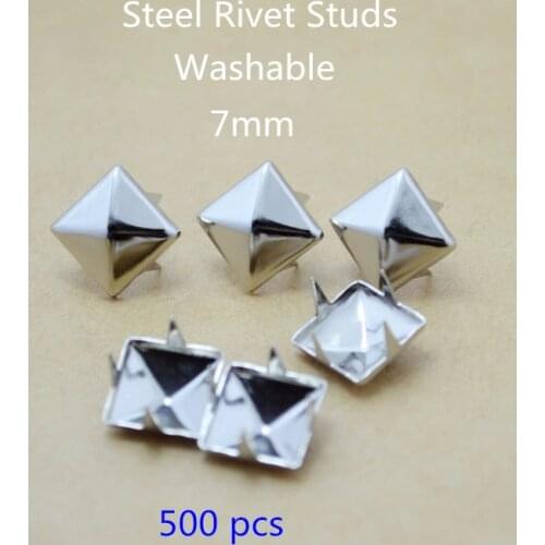 500 pcs 7mm Steel Rivet Studs,Washable Rustless Claw Rivets,7*7mm Chubby Square Pyramid Rivets,Easy to DIY,No need a tool