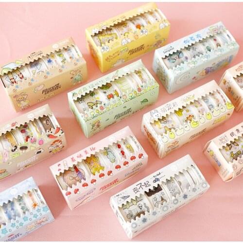 6Rolls/Box Cute Cartoon Daily Life Journal Tape DIY Washi Paper Scrapbooking Diary Tape Sticker Diary Decor Stationery Supplies