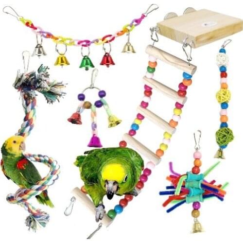 Parrot Bite Toys Toy Bird Swing Suspension Bridge Cotton Rope Climbing Random Colors 7Set