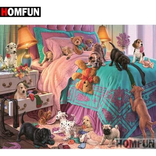 HOMFUN Full Square/Round Drill 5D DIY Diamond Painting "Animal dog bed view" Embroidery Cross Stitch 3D Home Decor A26994