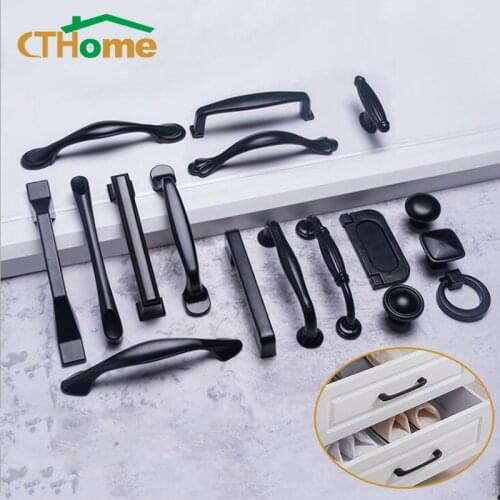 American Modern Style Black Cabinet Handles Solid Aluminum Alloy Kitchen Cupboard Pulls Drawer Knobs Furniture Handle Hardware