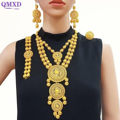 Big gold jewelry sets Indian gold necklace jewelry for women African wedding gift luxry high quality accessories BJW21