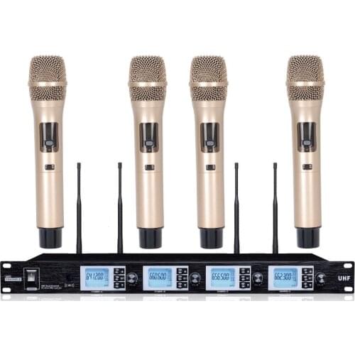 Bolymic Four Channels Wireless Microphone System | 4 Golden Wireless Karaoke Mic Professional stage microphone system