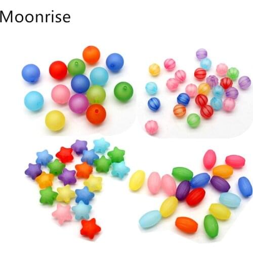Color Mixed Frosted Transparent Acrylic pentagram & Round Beads Acrylic Spacer Beads DIY Jewelry Making 30-100Pcs