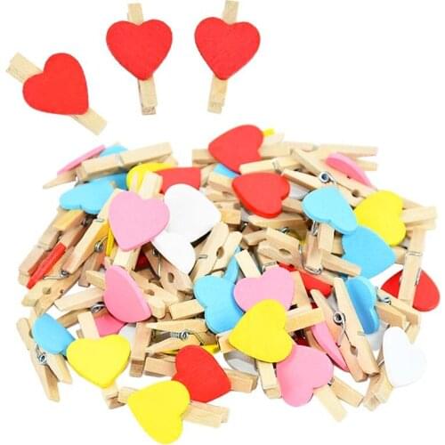 50pcs 3cm Mini Wooden Pegs Heart Shaped Wood Clip DIY Photo Banner Peg Wedding Birthday Party Supplies Children Kids Room Decor