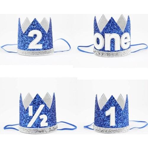Baby Birthday Party Hat Boys Girls Priness Crown Number 1st 2 Year Old Birthday Decorations Baby Shower Children Party Supplie
