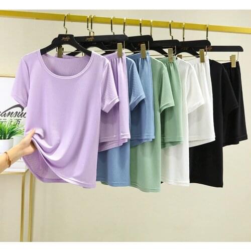 Ice Silk Thread Short-Sleeved Home Suit Female Summer Pajamas Large Size Thin Cool Students Sleepwear Pijamas Set 10 Colors