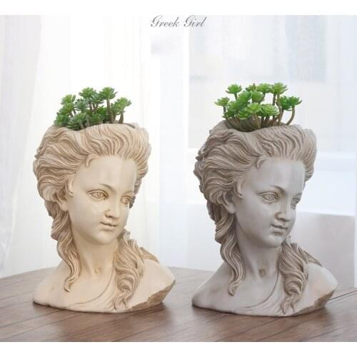 European Resin Greek Goddess Flower Pot Creative Imitation Plaster Head Potted Landscape Courtyard Statue Ornaments Decoration