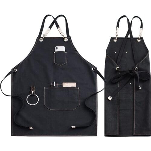 Barista Apron Female Summer Cooking/Baking/Barbecue Manicure Overalls Black Denim Men Light Gray Black Ginger Yellow Dark Gray