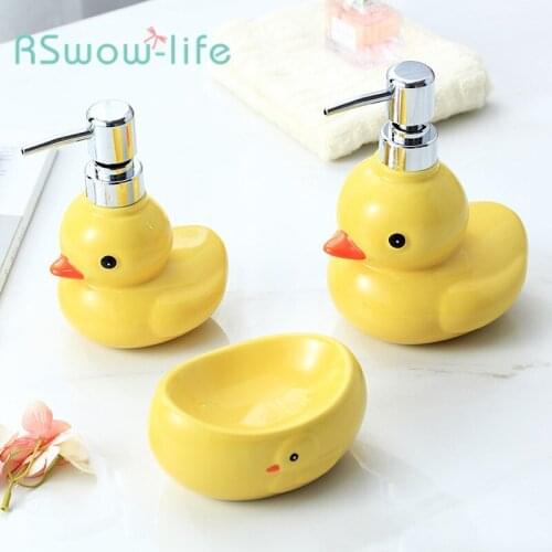 Ceramic Hand Sanitizer Bottle Bathroom Sub-bottle Creative Cartoon Cute Little Yellow Duck Bottle Soap Box Soap Dish Storage box