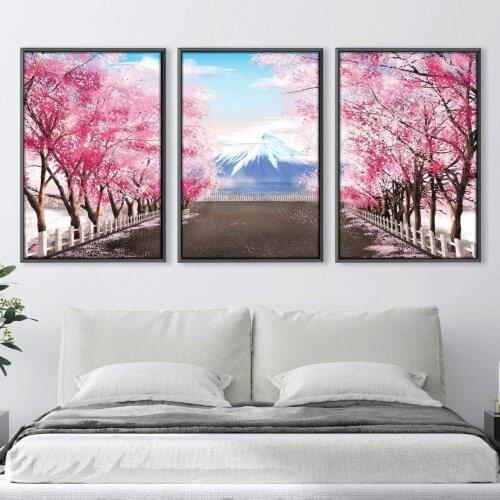 Beautiful Mount Cherry Blossom Canvas Painting Wall Art Nordic Posters and Prints Wall Pictures for Living Bedroom Decoration