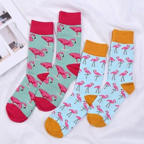 New Autumn And Winter Man Bird Pattern Print Crew Short Socks 1 Pair