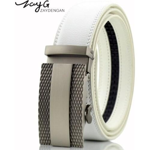 ZAYG Fashion White Cowhide Genuine Leather Belts For Men High Quality Belt Men Luxury Brand Automatic Ratchet Buckle Waist Belt