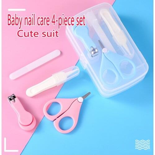 4 pieces of solid color baby health care nail care set baby storage box piece baby finger trimming nail clippers travel set box