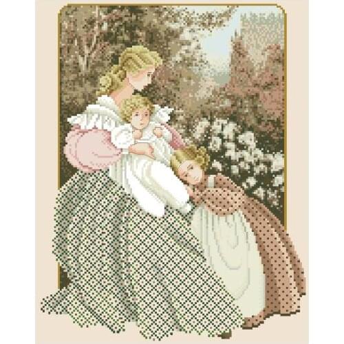 14/22/25ct Counted Cross Stitch Kit Morning Song Mother and Children A Girl and A Boy Love Embrace