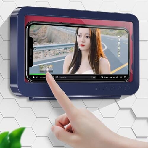 Wall Waterproof Rotatable Mobile Phone Box Self-adhesive Holder Touch Screen Bathroom Phone Shell Shower Sealing Storage Box
