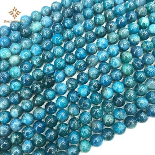 Genuine Blue Ocean Apatite AA+ Stone Natural Round Beads For Jewelry Making DIY Bracelet Necklace 15'' 6/8/10MM