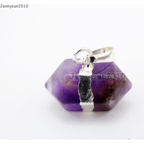Natural Ame-thyst Gems Stones Horizontal Petite Nugget Hexagonal Pointed Reiki Chakra Sliver Pendant Charm Beads 10Pcs/Pack