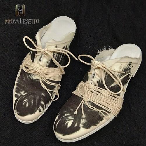 Dark Style Literary Retro Muller Shoes Black and White Graffiti Fashion Personality Trend Non-slip Couple Sandals and Slippers