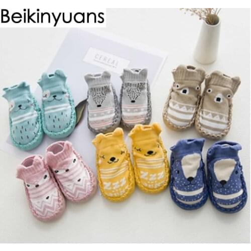 New Childrens Shoes Socks Baby Cartoon Cotton Socks Slip Floor Toddler Shoes Fox Print Short Soft Bottom Sock First Walker