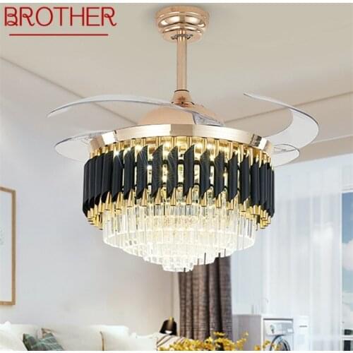 BROTHER New Ceiling Fan Light Invisible Luxury Crystal LED Lamp With Remote Control Modern For Home