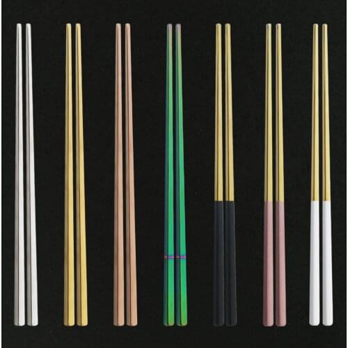 6Pair 23cm Chopsticks 304 Stainless Steel Food Grade Square Chinese Silver Metal Chopstick Reusable Chop Stick Kitchen Tools