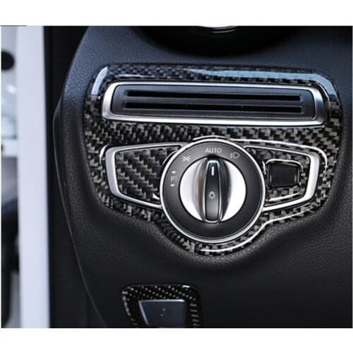 Real Carbon Fiber Car Front Head Light Control Switch Panel Trim Cover For Mercedes-Benz C GLC Class W205 X253 16-20