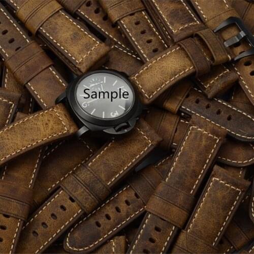 MERJUST 22mm 24mm Italy Brown Crazy Horse Genuine Leather Watchband Wristband For PAM PAM111 PAM441 Big Pilot Watch Strap