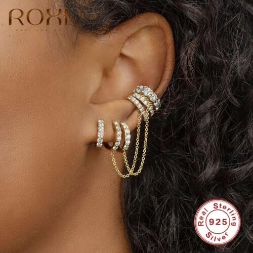 ROXI Double Hoop Zircon Clip on Earrings for Women Girls Wedding Birthday Gift Earrings No Piercing 925 Sterling Silver Jewelry