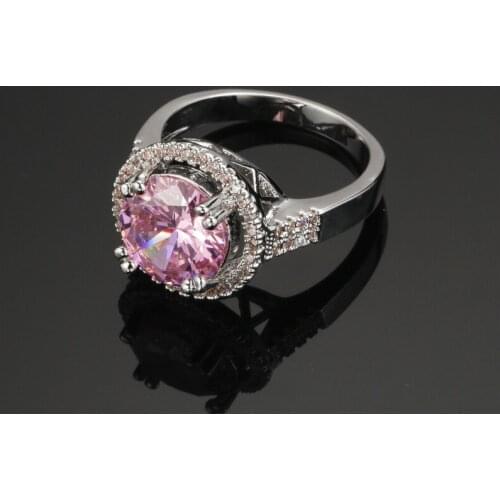 Silver Color Pink Crystal Bijoux Fashion Cocktail Party Ring Cubic Zirconia Jewelry For Women As Love Gift ZYR600
