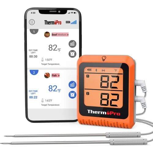 ThermoPro TP25H2 Backlight Rechargeable 150M Wireless Bluetooth Kitchen Cooking Meat Oven Thermometer For BBQ Grill