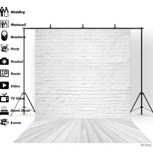 White Brick Wall Wooden Board Floor Vinyl Backdrops Baby Shower Newborn Pet Cake Party Photography Background Photo Studio Props