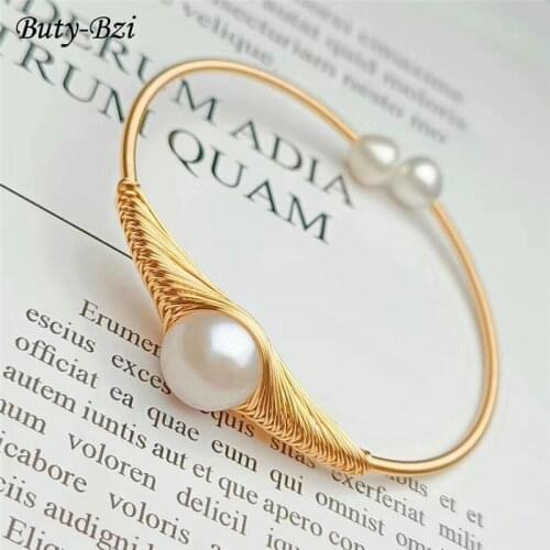 Vintage Baroque Natural Freshwater Pearl Round Beads Handmade Winding Gold Plated Bangle Luxury Jewelry Gift Woman Bracelets