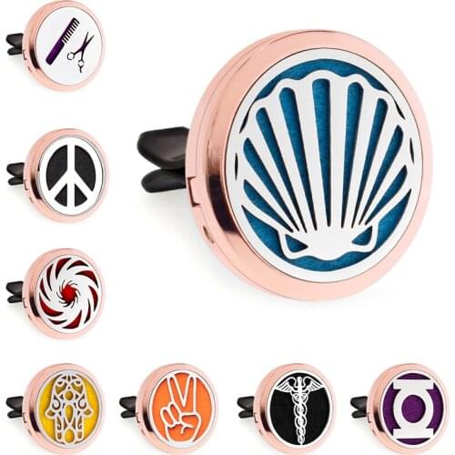 Rose Gold Shell Comb Air Blower 30mm Magnet Open Essential Oil Car Vent Clip Perfume Diffuser Locket Free 10 Pads