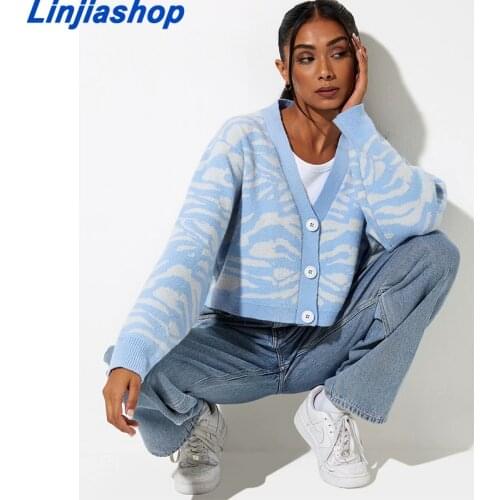 Knitted Cropped Cardigan Women Print Flower Sweater Female Chic Vintage Jacquard Zebra Sweater Crop Top Women Cardigan Jumper