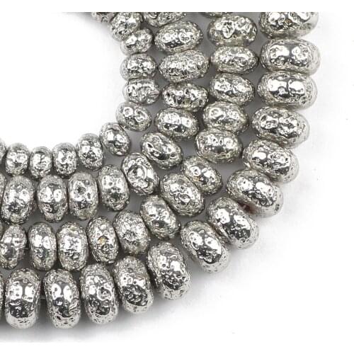 YHBZRET White Gold Lava Natural Stone Hematite 6/8/10MM silvers Flat Round loose beads for Jewelry making bracelet necklace diy