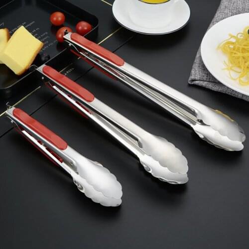 9/12/14/16 inch Stainless Steel Food Clip For Barbecue Clip Red Handle Baked Bread Clip Kitchen Food Clip Meal Clip
