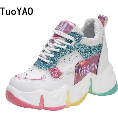 2021 Spring Women Chunky Sneakers Breathable Mesh Casual Shoes 9cm Wedge Heels Platform Shoes Chaussures Femme Sports Dad Shoes