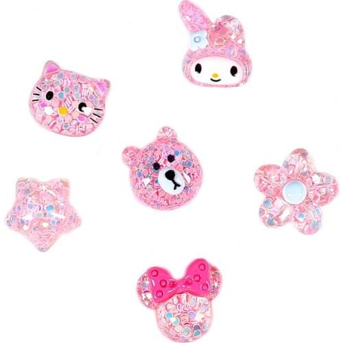 100pcs/lot Resin Bear/Flower/Star/ Cat/Girl/Mickey Head Flatback Cabochon For Craft Jewlery Headwear DIY Ornament