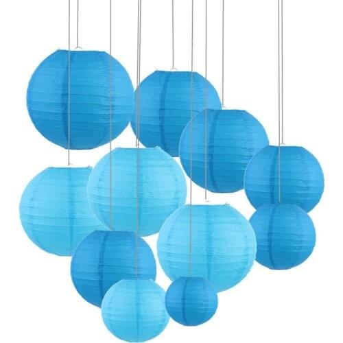 20 pcs 6"-12" Blue Paper Lanterns Chinese Japanese Assorted Sizes & Colors lamp for Wedding Party Hanging Outdoor Diy Decor