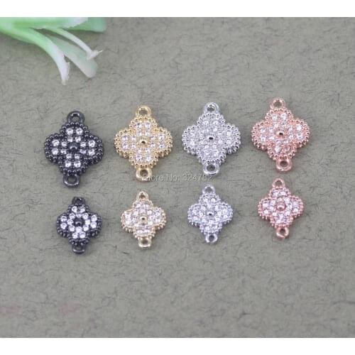 20pcs Small Size Micro Pave White CZ Cross Connector Beads For Jewelry Making