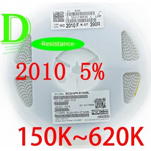 50PCS SMD Resistor 2010 5% RC2010JK-07 Series 150K 160K 180K 200K 220K 240K 270K 300K 330K 360K 390K 430K 470K 510K 560K 620K