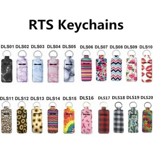 500pcs 20 Style Print Marble Color Neoprene Chapstick Holder Handy Lip Balm Keychains Lipstick Pouch Keychain W0184