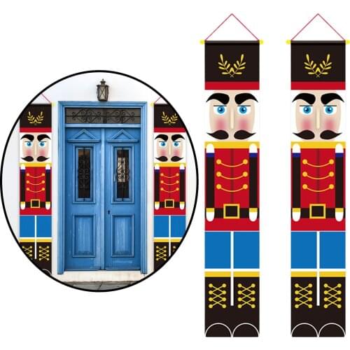 6ft 1 Pair Merry Xmas Nutcracker Doorway Banner Life Size Flag Clearance Nutcracker Soldier Banner Decor Home Garden Mall Porch