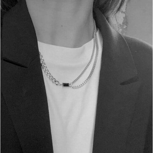 925 Sterling Silver Asymmetric Zircon Chain Necklace for Women Simple Stitching Clavicle Chain Trend Jewelry S-N259