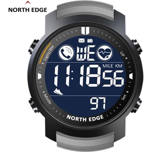 NORTH EDGE Mens Digital Watch Military Waterproof 50M Running Sports Pedometer Stopwatch Watch Heart Rate Wristband Android IOS