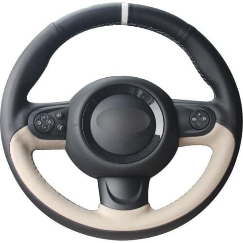 Black Natural Leather Beige Natural Leather White Marker Car Steering Wheel Cover for Mini Coupe