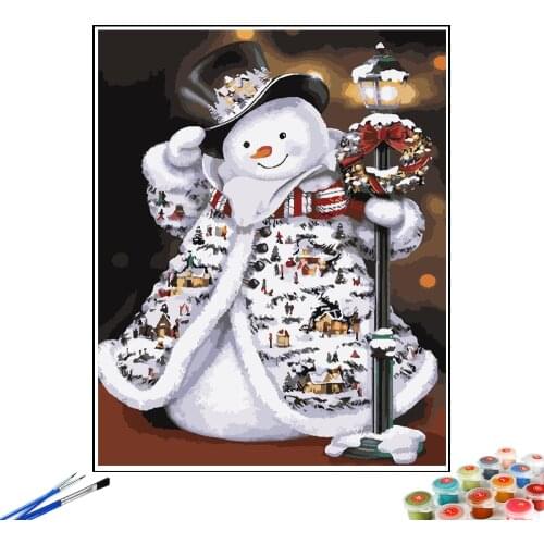 CraftArtGo Painting By Numbers snowman On Canvas HandPainted Gift Picture By Number Waterfall Kits Home Decoration