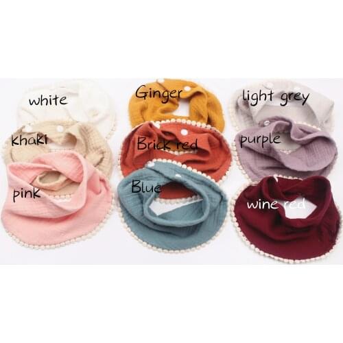 Baby Girls Gauze Muslin Bibs Cream Circle Lace Pom Poms Scarf Bandana Infant Cotton Burps Feeding Drool Bibs