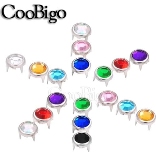 100pcs 8mm Clawed Rhinestone Round Plane Studs DIY Leather Craft Rivet Nailheads Spike For Shoes Cap Garment Bags Accessories